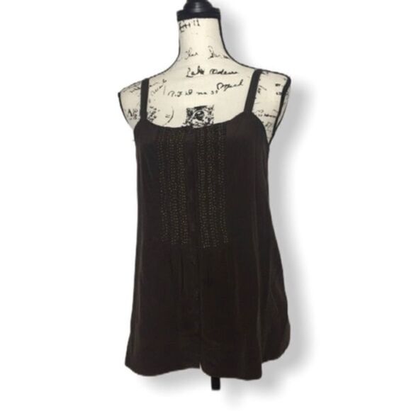 Joie Silk Boho Tank Top Women’s Size Small Brown Beaded Button Front Cami Blouse - Picture 1 of 5